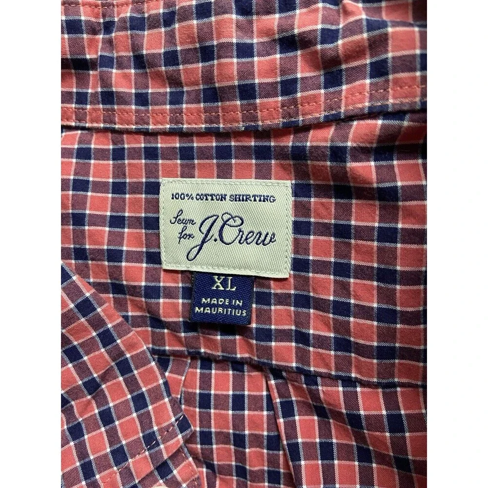 Sewn for J. Crew Shirt Mens XL Red Blue Check Short Sleeved Pocket Preppy Casual